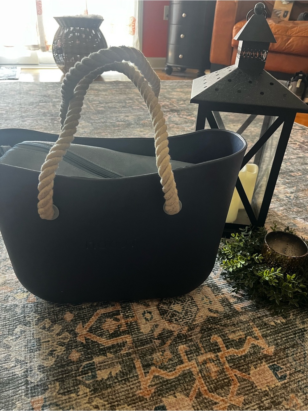 MOOST brand Navy Blue Rope-Handle Rubber Tote Bag